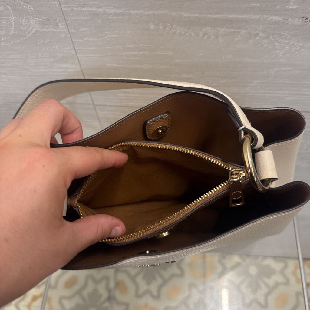 Coach Cream Pebbled Leather Town Bucket Bag