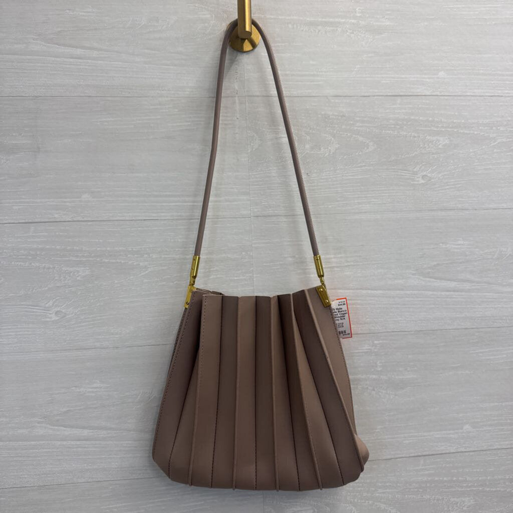 Melie Bianco Grey Pleated Vegan Leather Shoulder Purse