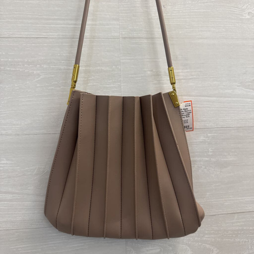 Melie Bianco Grey Pleated Vegan Leather Shoulder Purse