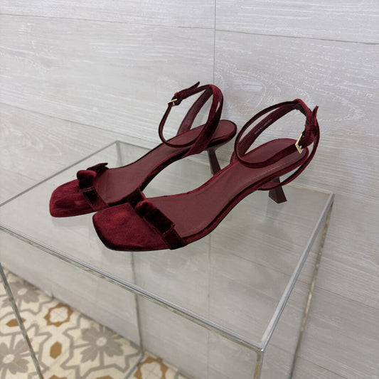Gap Burgundy Velvet Ankle Strap Heels 8