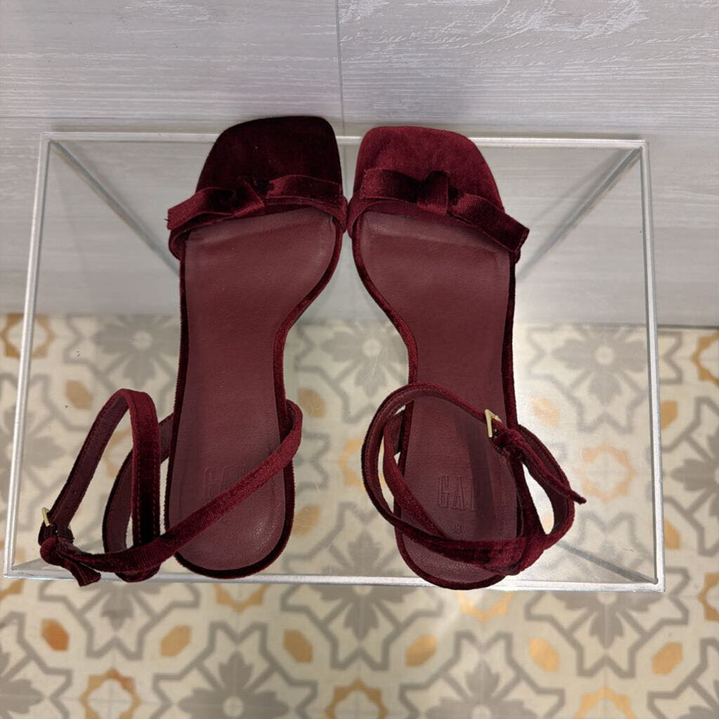 Gap Burgundy Velvet Ankle Strap Heels 8
