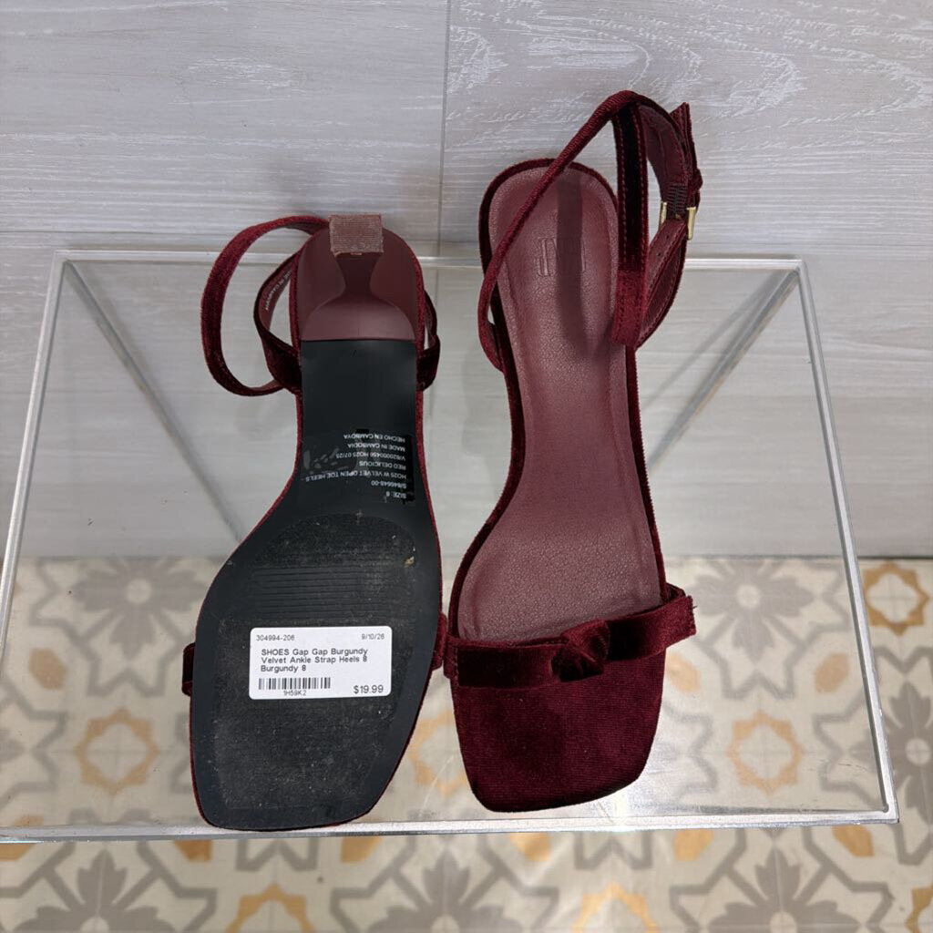 Gap Burgundy Velvet Ankle Strap Heels 8