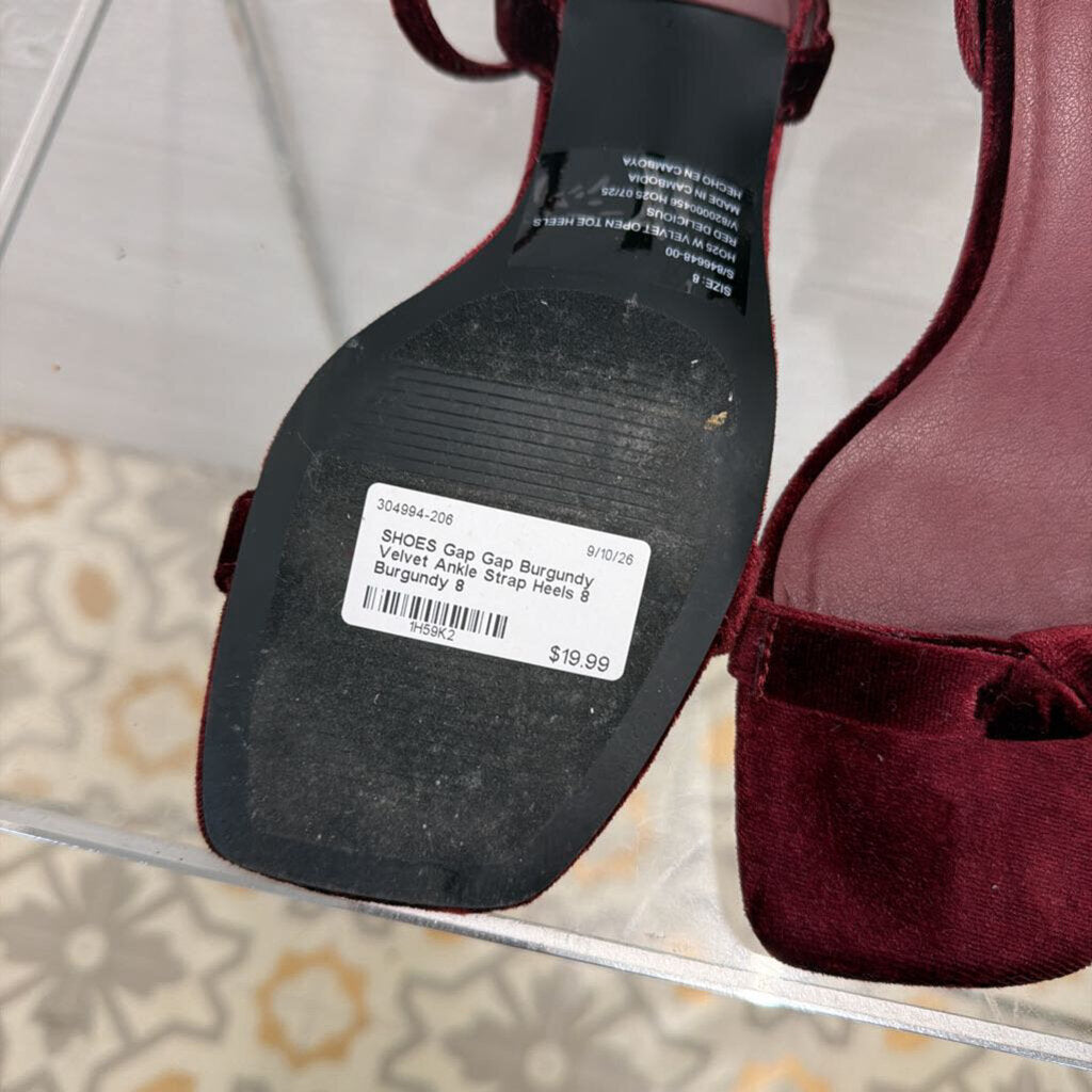 Gap Burgundy Velvet Ankle Strap Heels 8