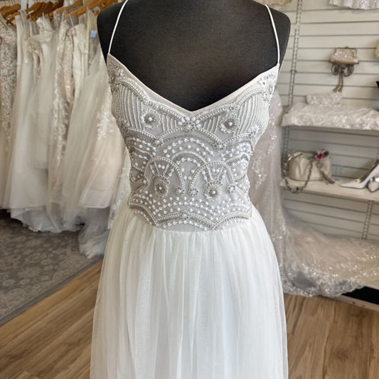 BHLDN Ivory Beaded Top Tulle Skirt Avaline Bridal Gown 16