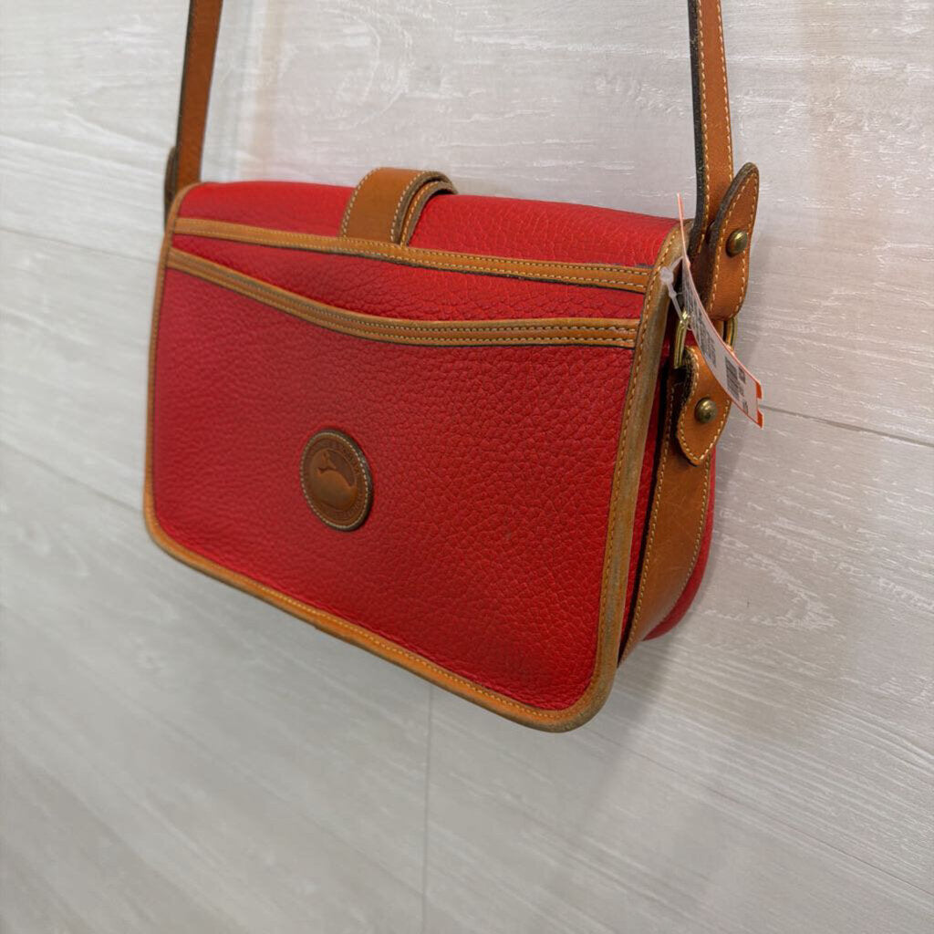 Vintage Dooney and Bourke Red/ Brown All Weather Leather Equestrian Purse