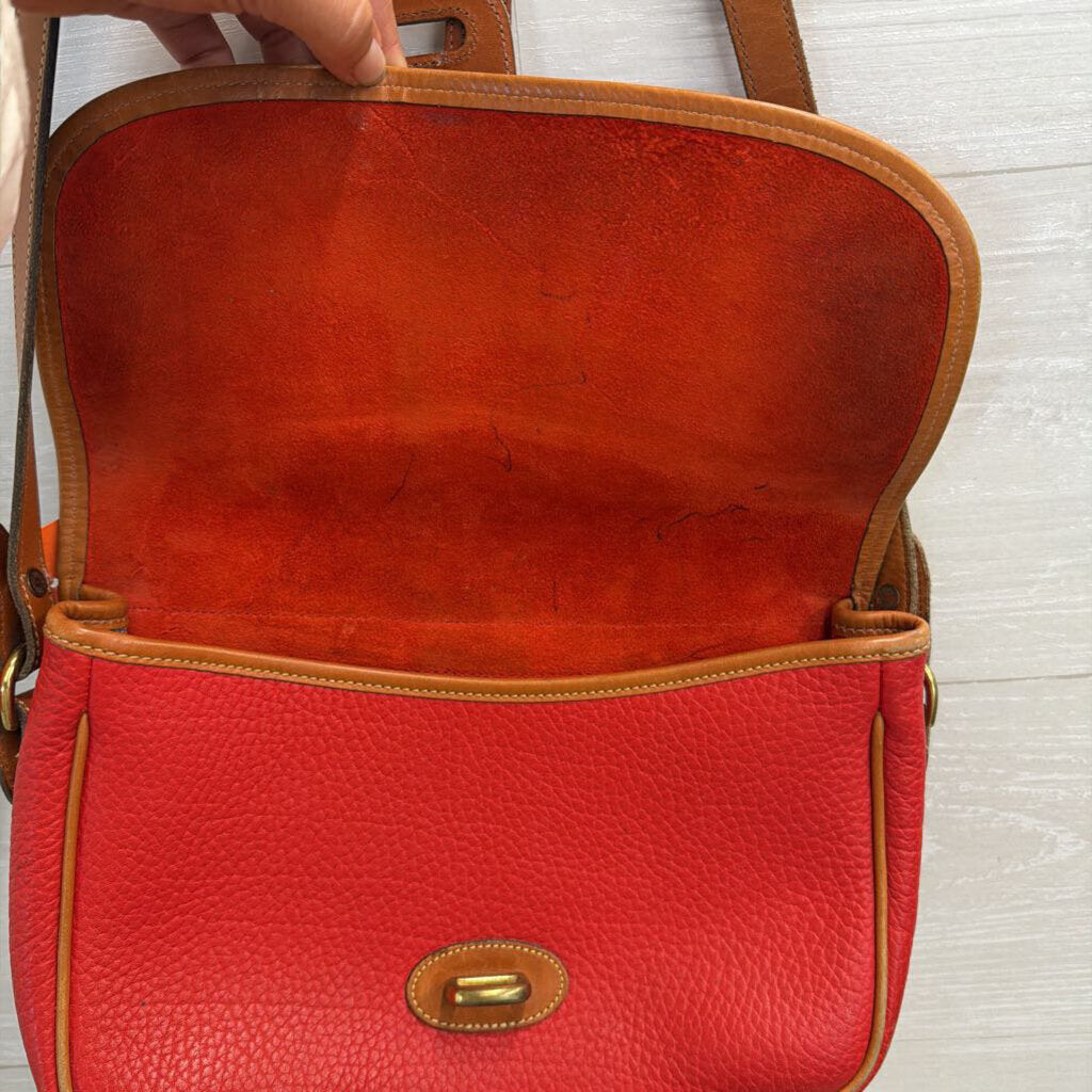 Vintage Dooney and Bourke Red/ Brown All Weather Leather Equestrian Purse