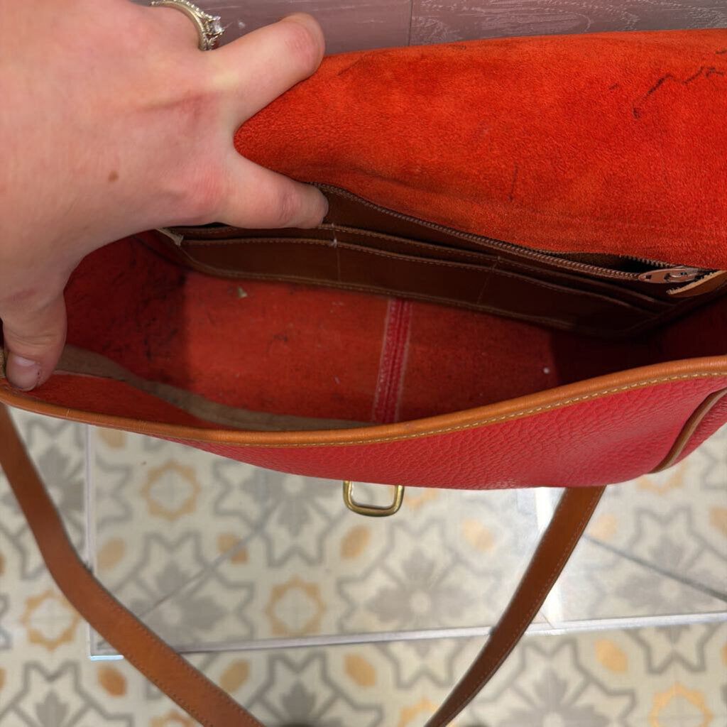 Vintage Dooney and Bourke Red/ Brown All Weather Leather Equestrian Purse