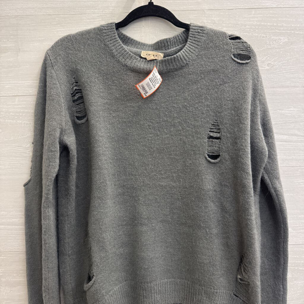 Gilli Grey Distressed Knit Long Sleeve Sweater Top Medium