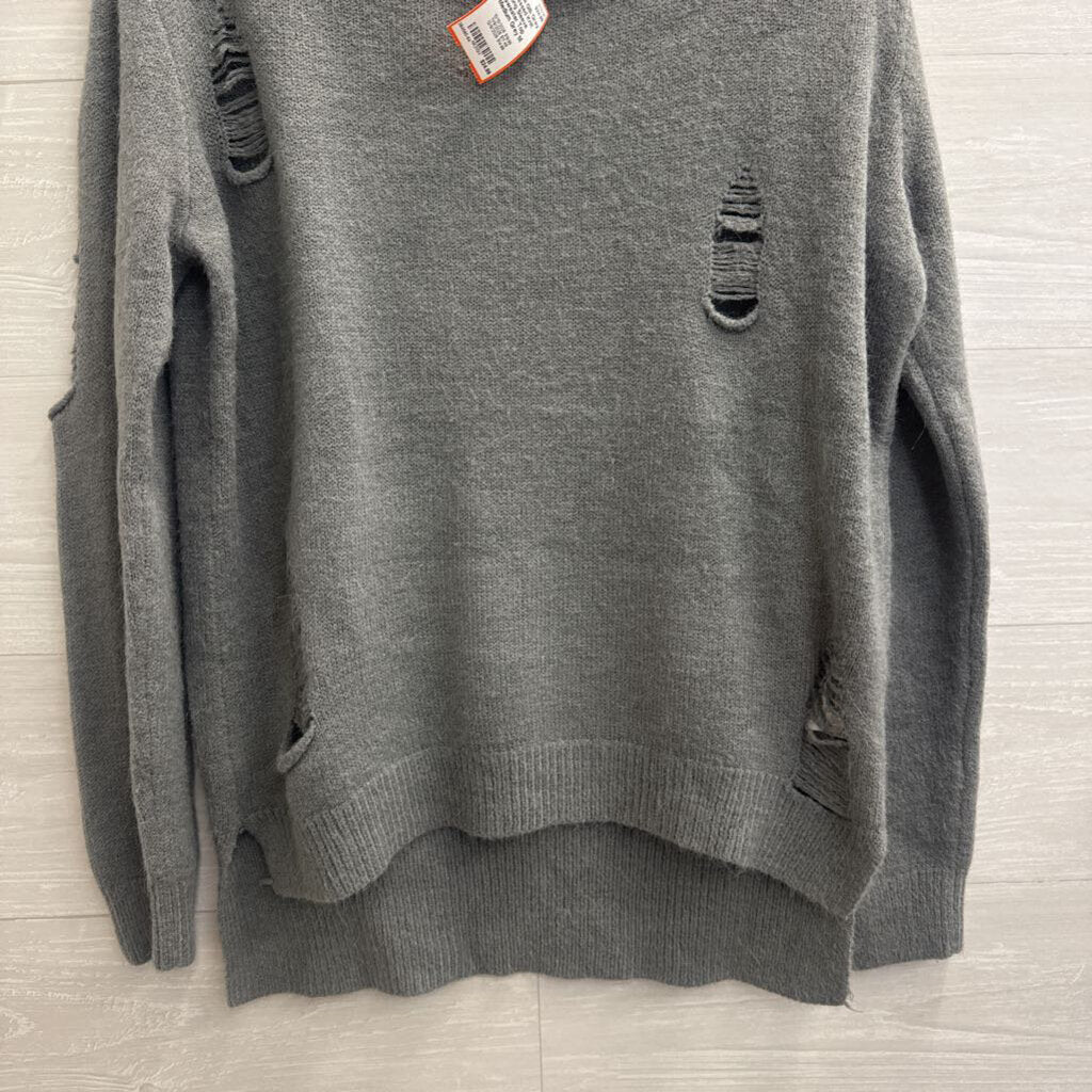 Gilli Grey Distressed Knit Long Sleeve Sweater Top Medium