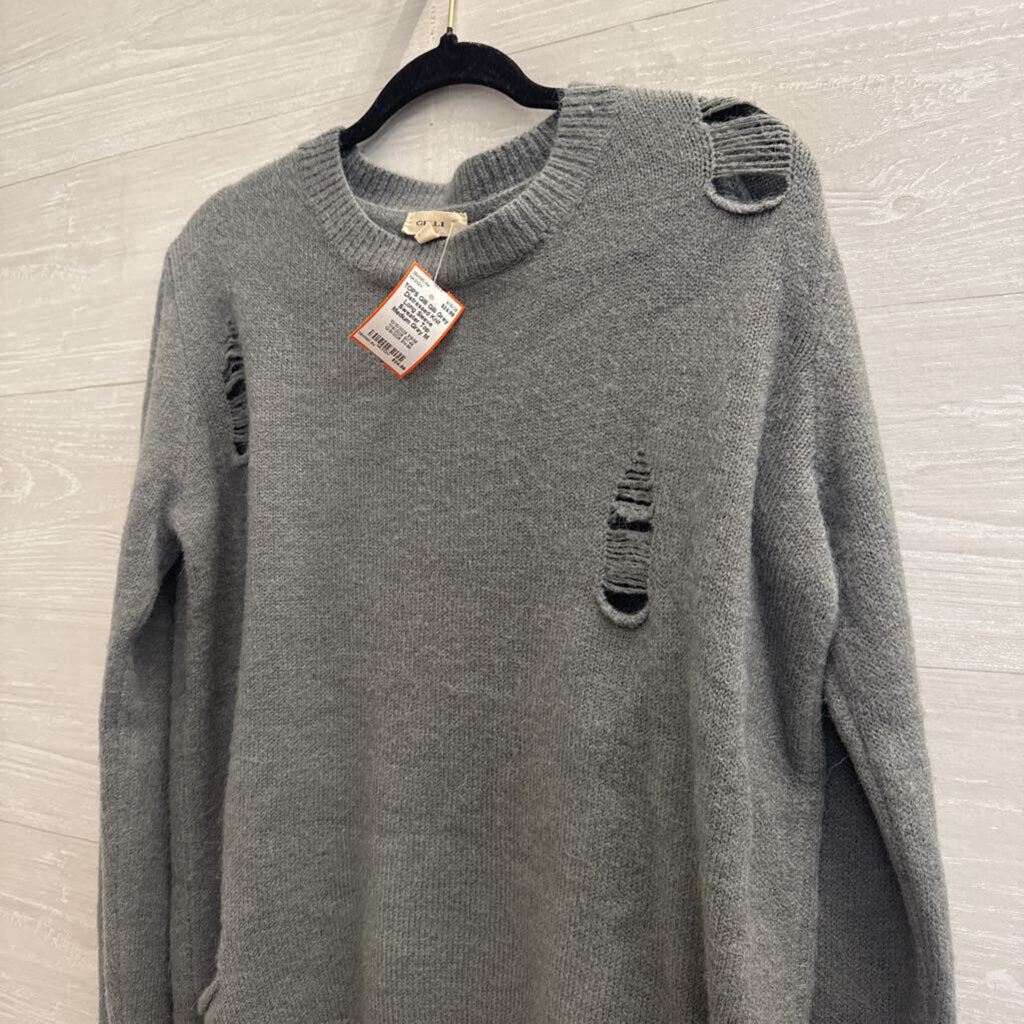 Gilli Grey Distressed Knit Long Sleeve Sweater Top Medium