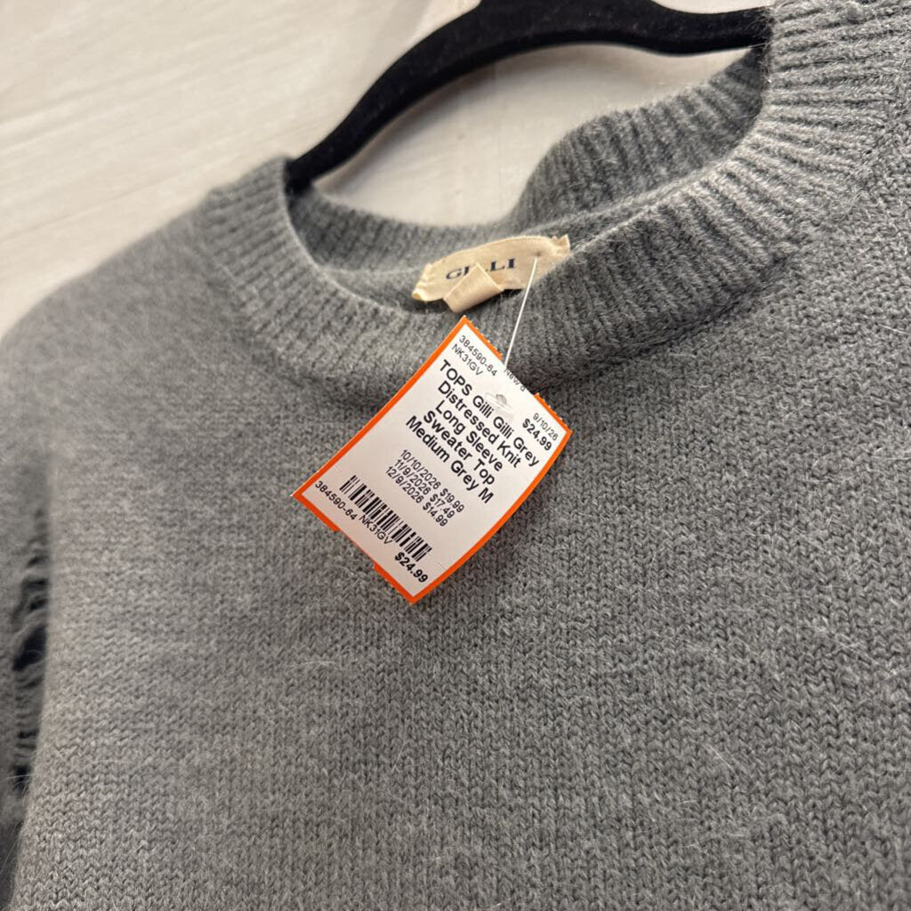 Gilli Grey Distressed Knit Long Sleeve Sweater Top Medium