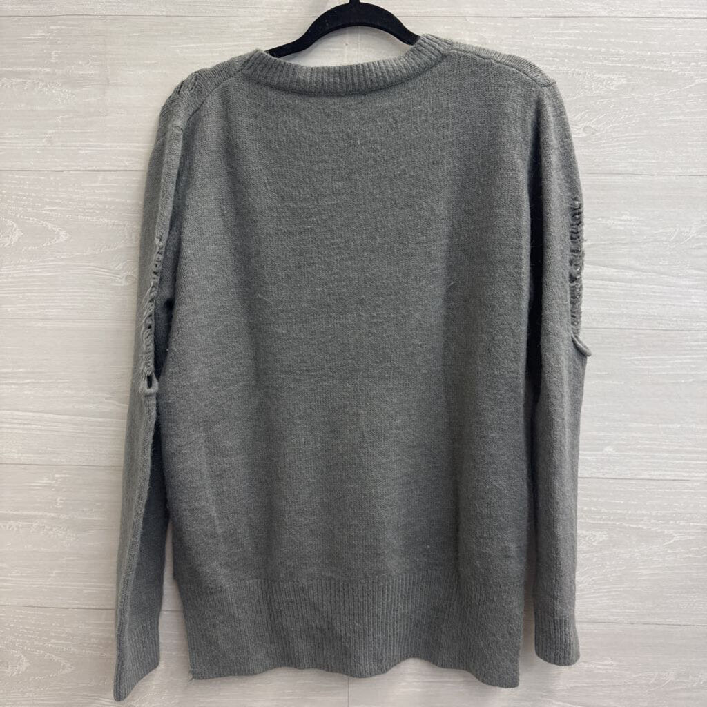 Gilli Grey Distressed Knit Long Sleeve Sweater Top Medium