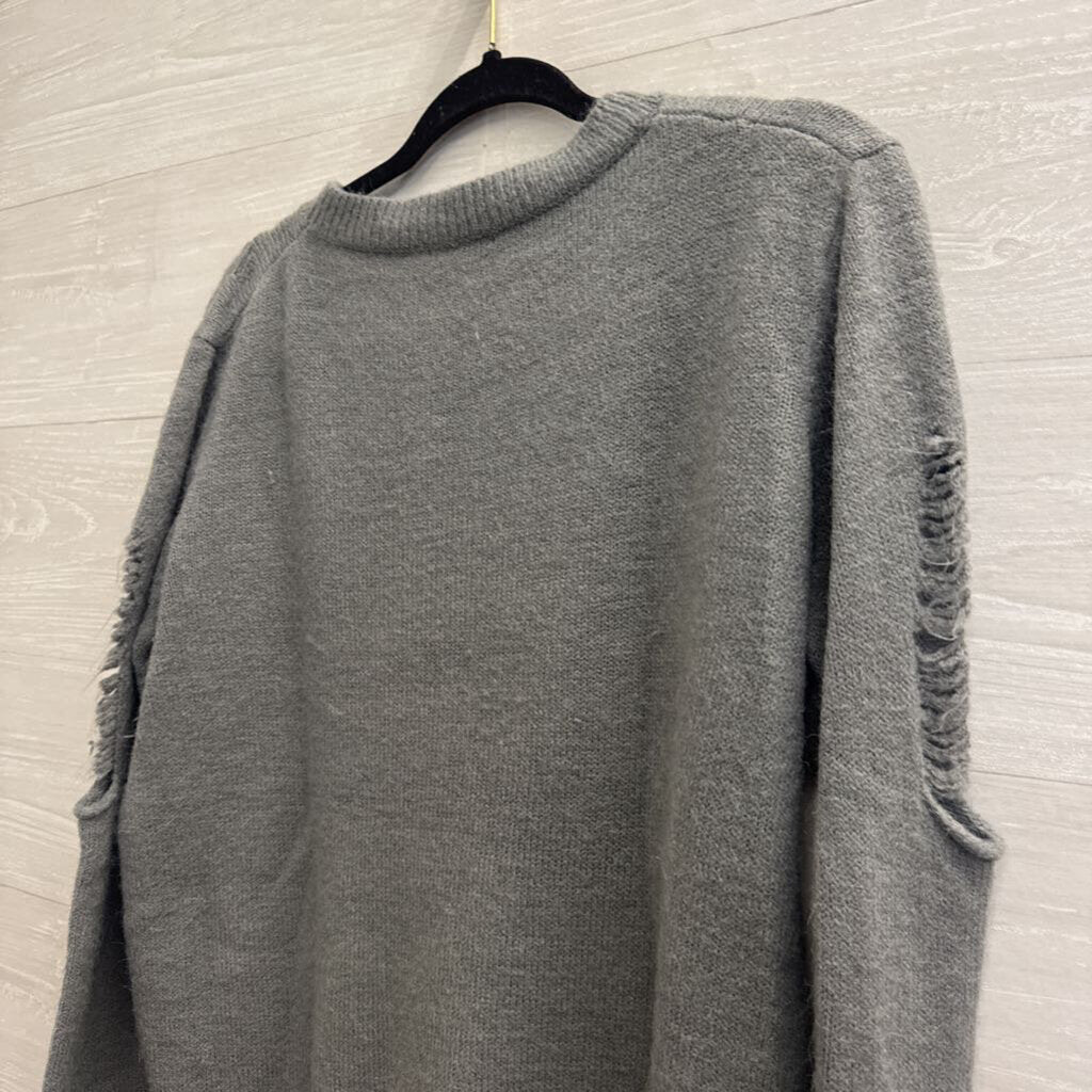 Gilli Grey Distressed Knit Long Sleeve Sweater Top Medium
