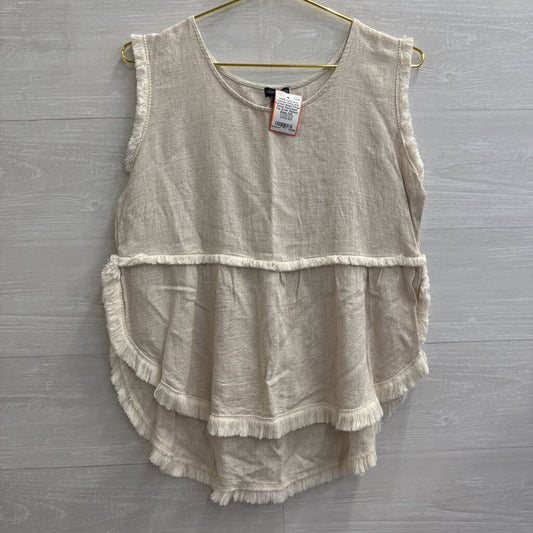 Coco and Carmen Beige Fringe Detail Sleeveless Top Small/ Medium