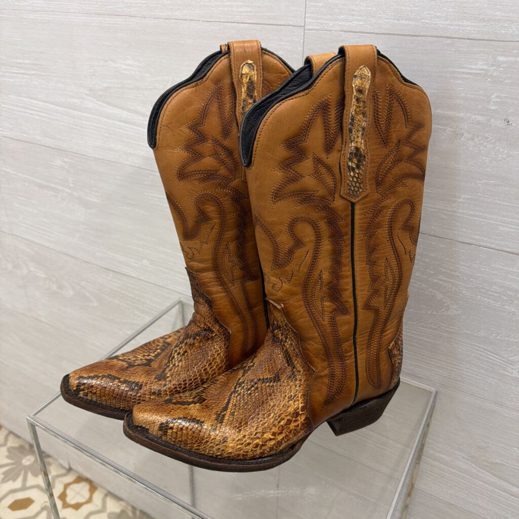 JB Dillon Brown Leather Reserve Python Western Boots 7.5