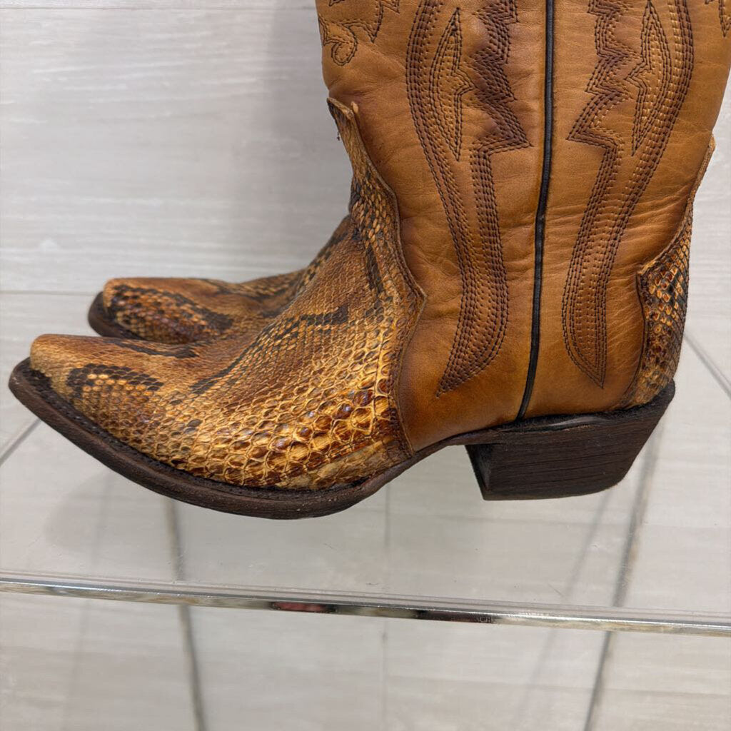 JB Dillon Brown Leather Reserve Python Western Boots 7.5