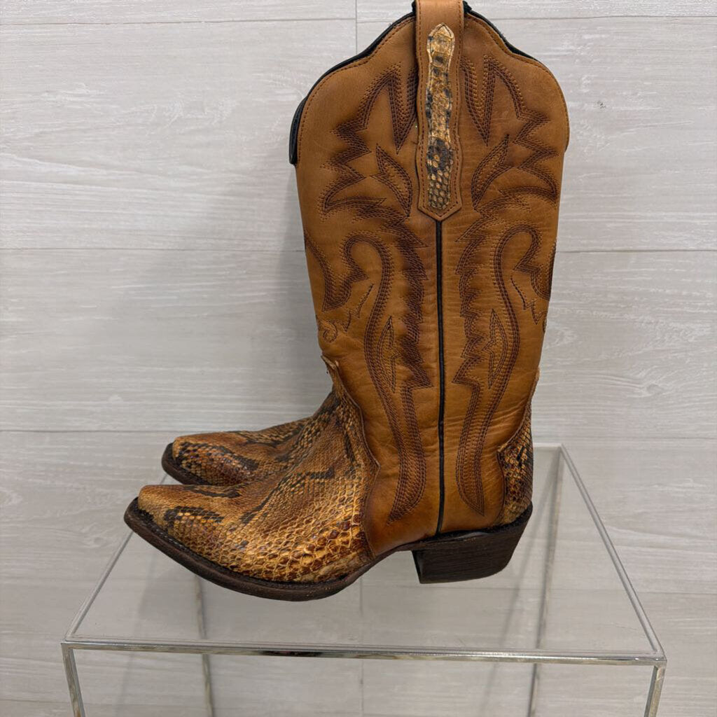 JB Dillon Brown Leather Reserve Python Western Boots 7.5