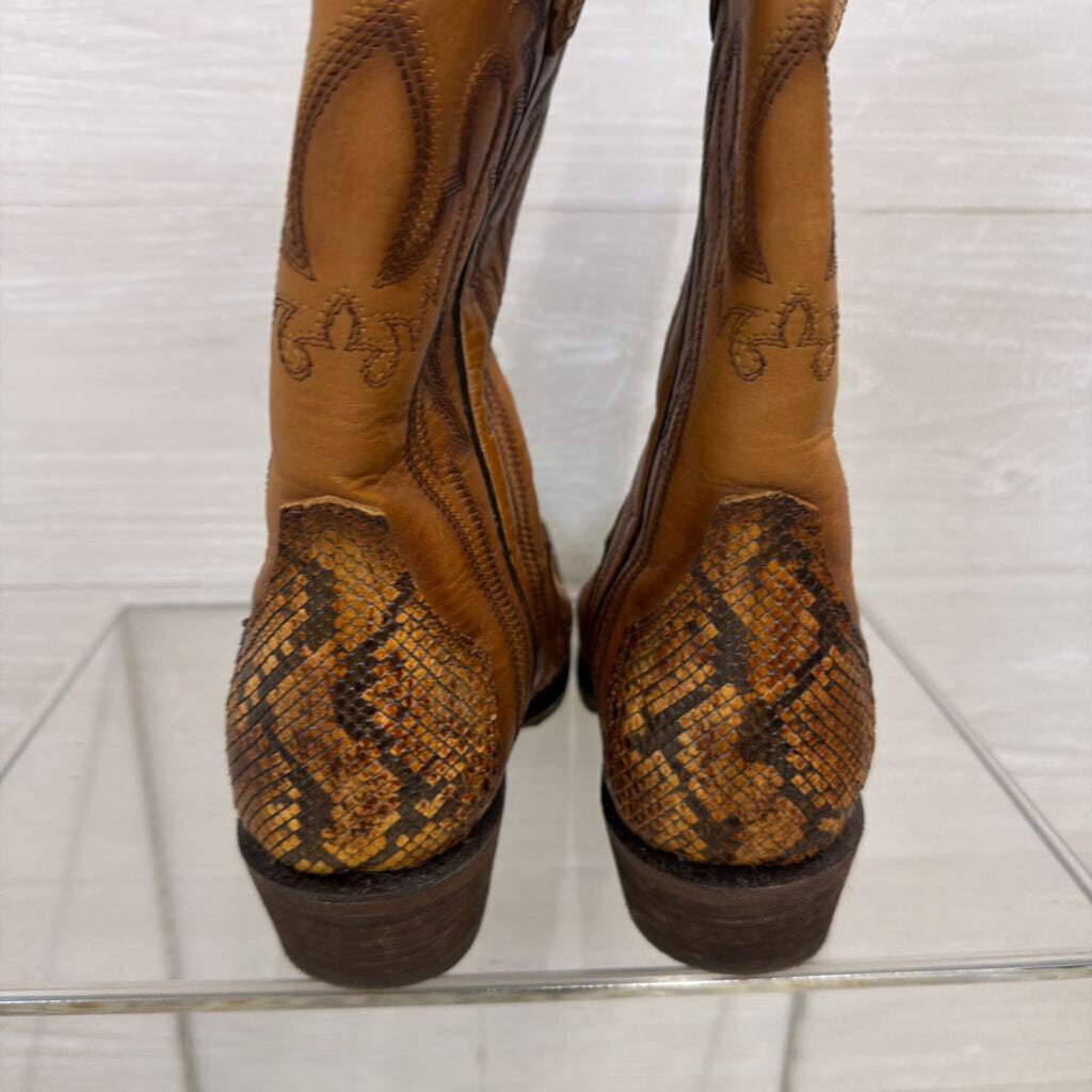 JB Dillon Brown Leather Reserve Python Western Boots 7.5