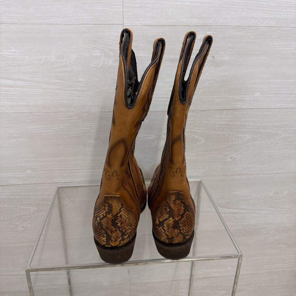 JB Dillon Brown Leather Reserve Python Western Boots 7.5