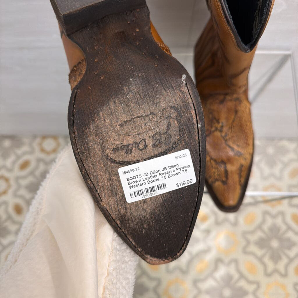 JB Dillon Brown Leather Reserve Python Western Boots 7.5