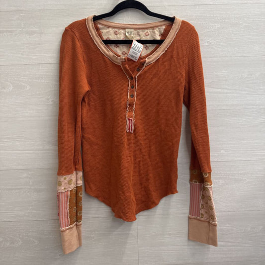 We The Free Orange Textured Long Sleeve Henley Top Large