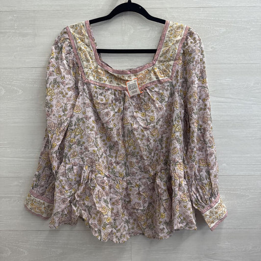 American Eagle Pink Floral Print Long Sleeve Top Small
