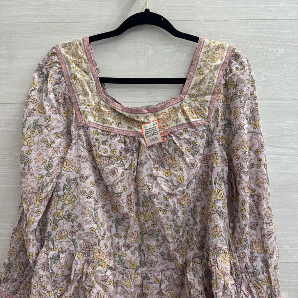 American Eagle Pink Floral Print Long Sleeve Top Small