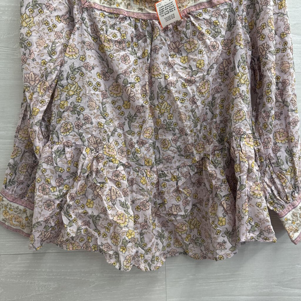 American Eagle Pink Floral Print Long Sleeve Top Small