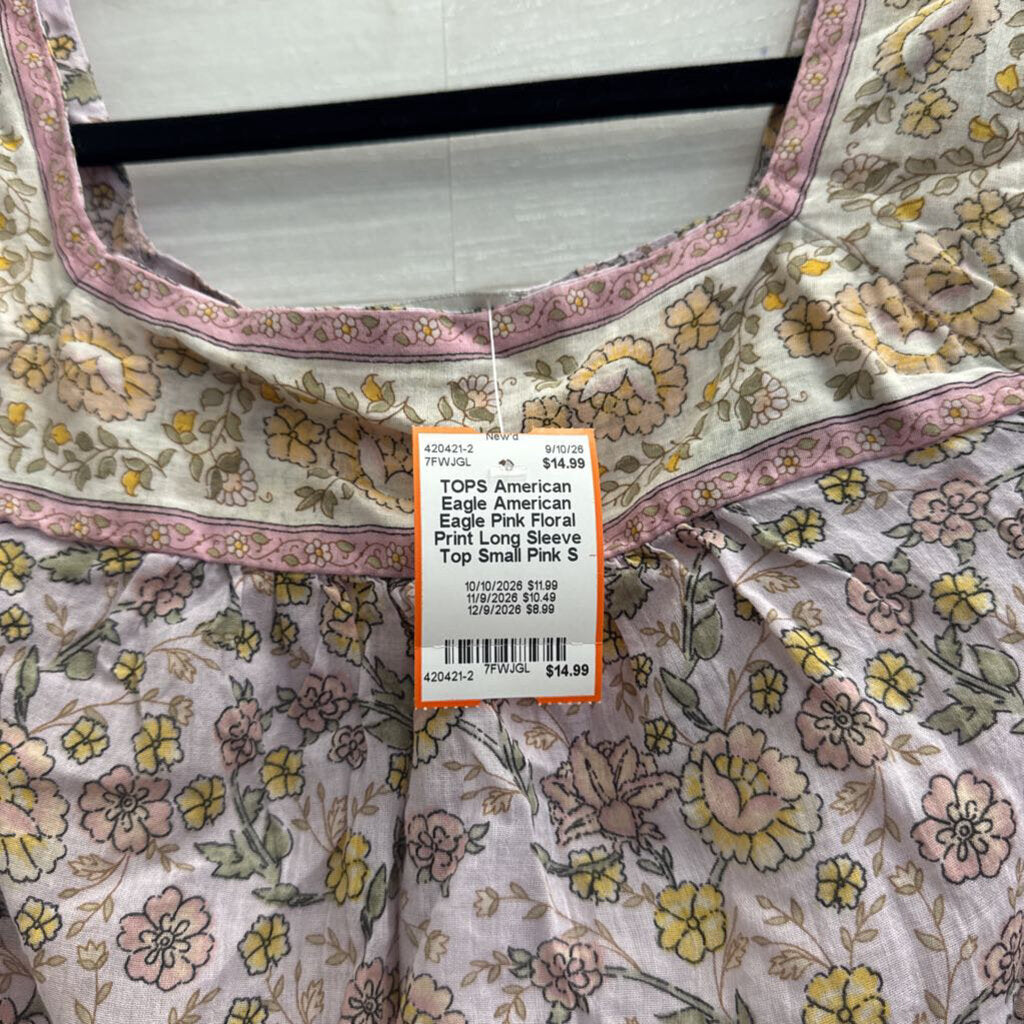 American Eagle Pink Floral Print Long Sleeve Top Small