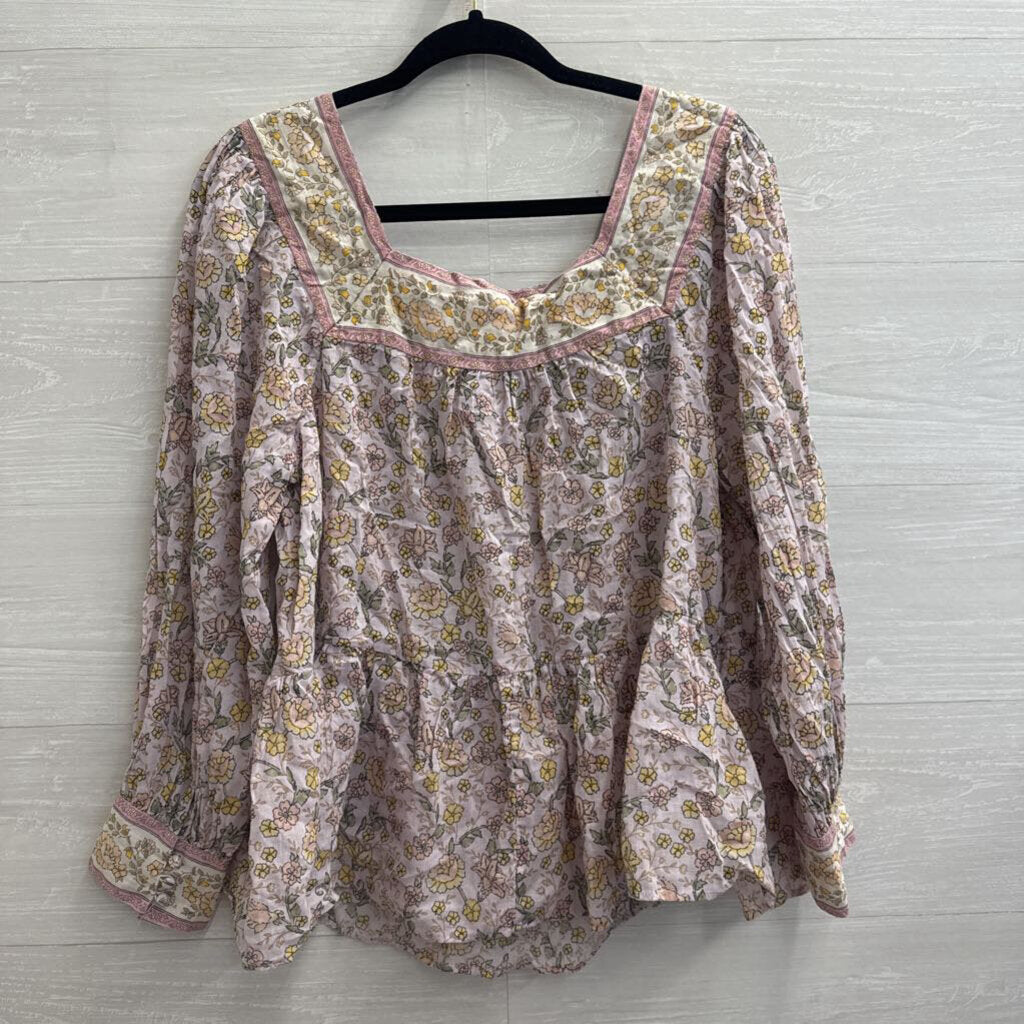 American Eagle Pink Floral Print Long Sleeve Top Small