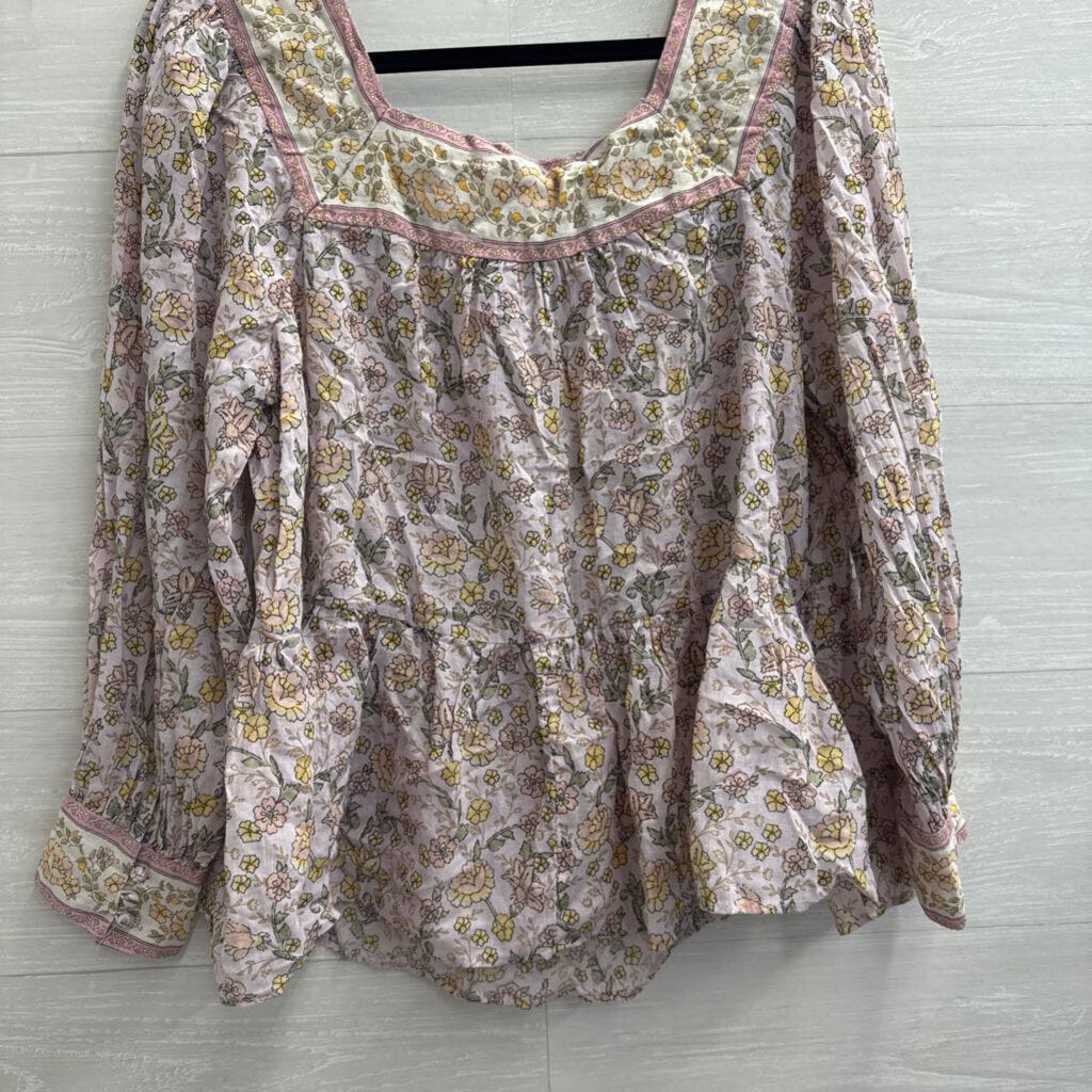 American Eagle Pink Floral Print Long Sleeve Top Small