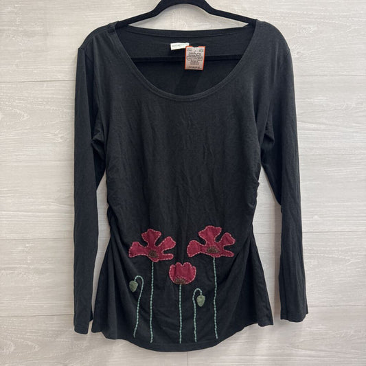 Synergy Black/ Purple Embroidered Flower Long Sleeve Top Medium