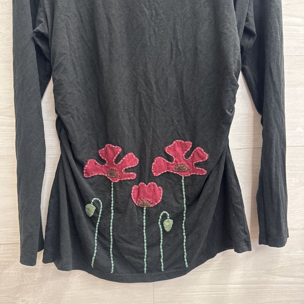 Synergy Black/ Purple Embroidered Flower Long Sleeve Top Medium