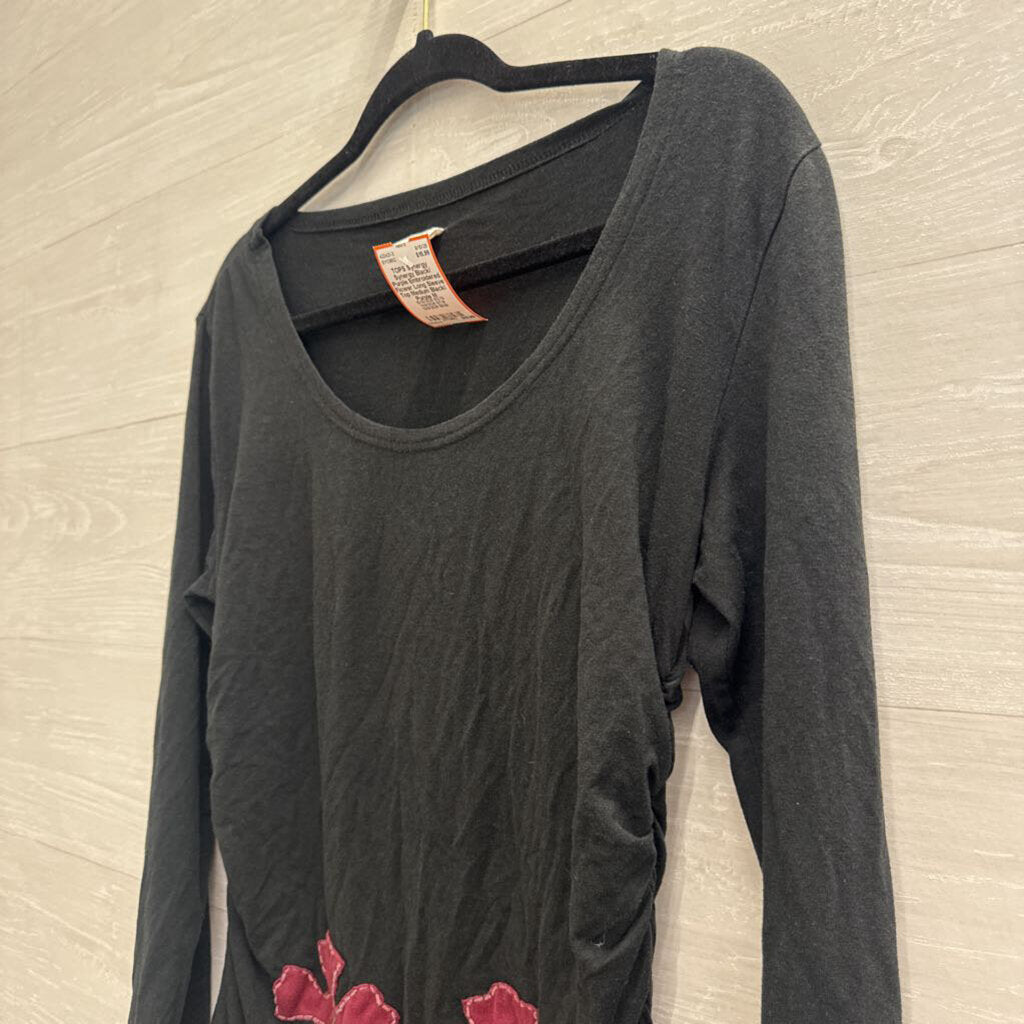 Synergy Black/ Purple Embroidered Flower Long Sleeve Top Medium