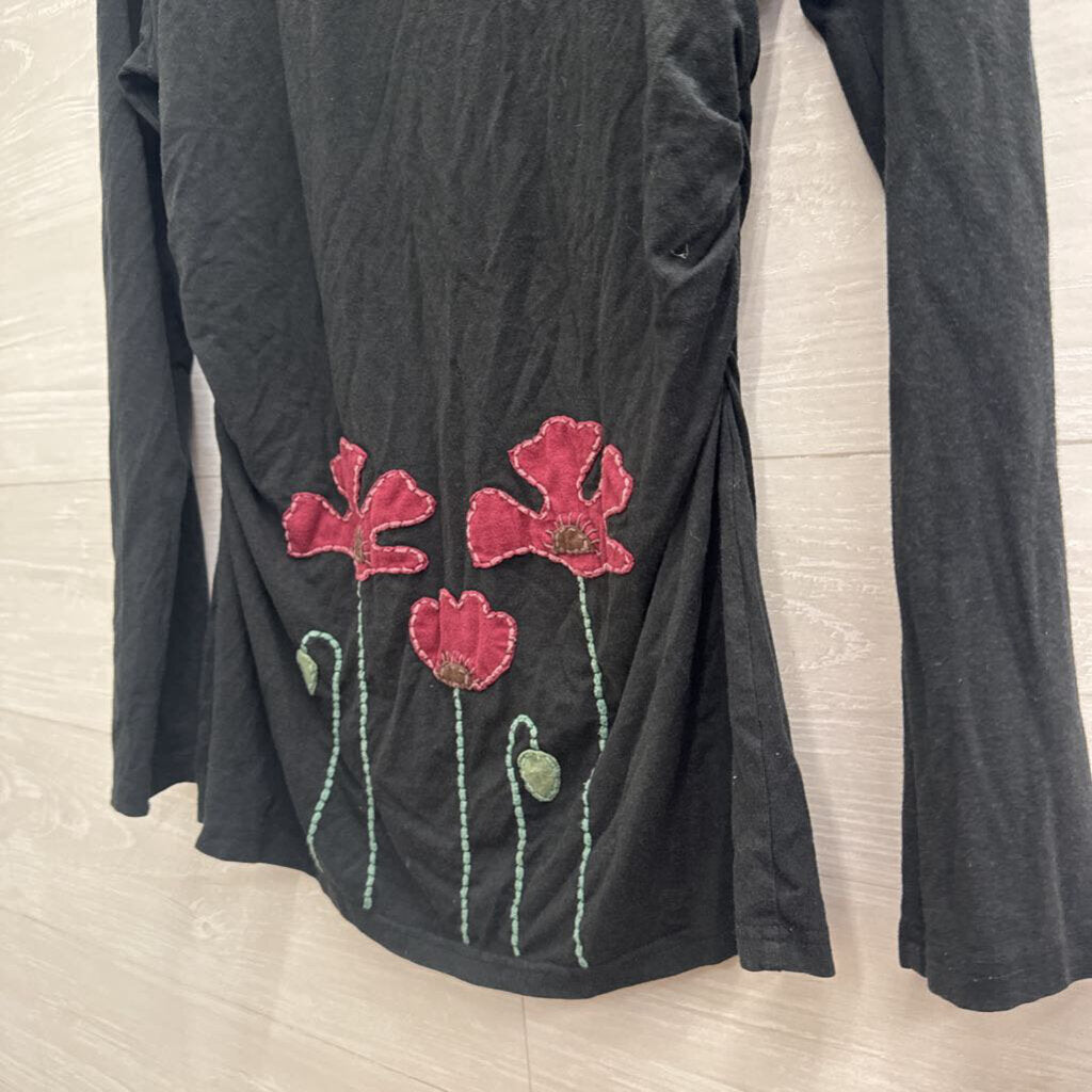 Synergy Black/ Purple Embroidered Flower Long Sleeve Top Medium