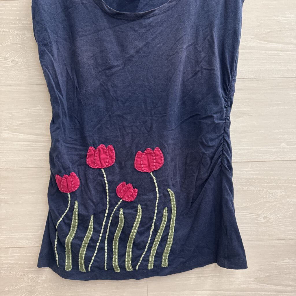 Synergy Navy/ Purple Embroidered Flower Short Sleeve Top Large