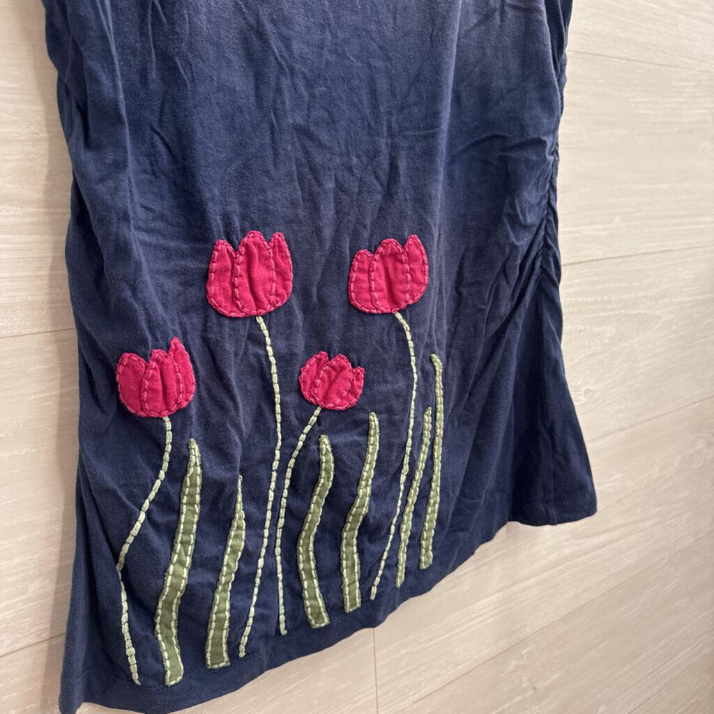 Synergy Navy/ Purple Embroidered Flower Short Sleeve Top Large