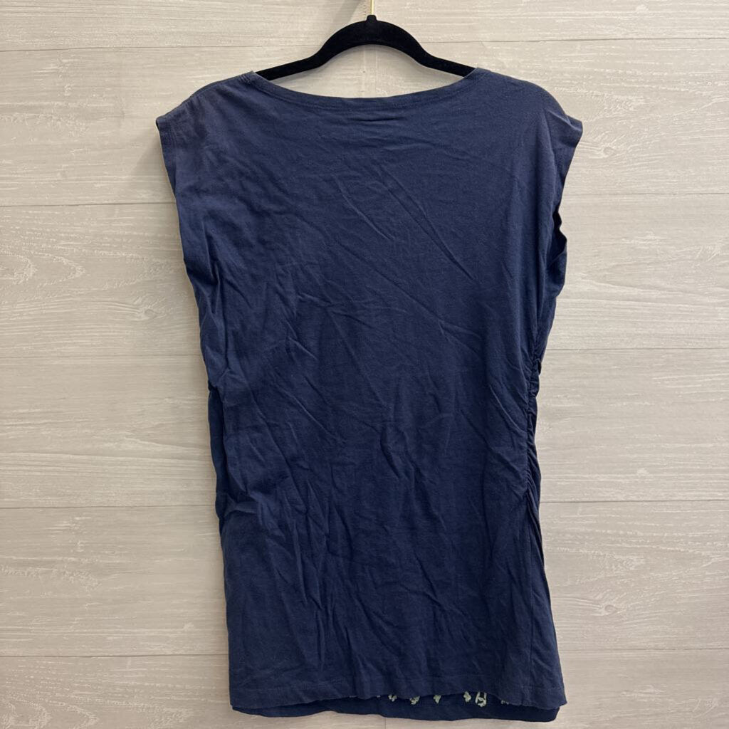 Synergy Navy/ Purple Embroidered Flower Short Sleeve Top Large