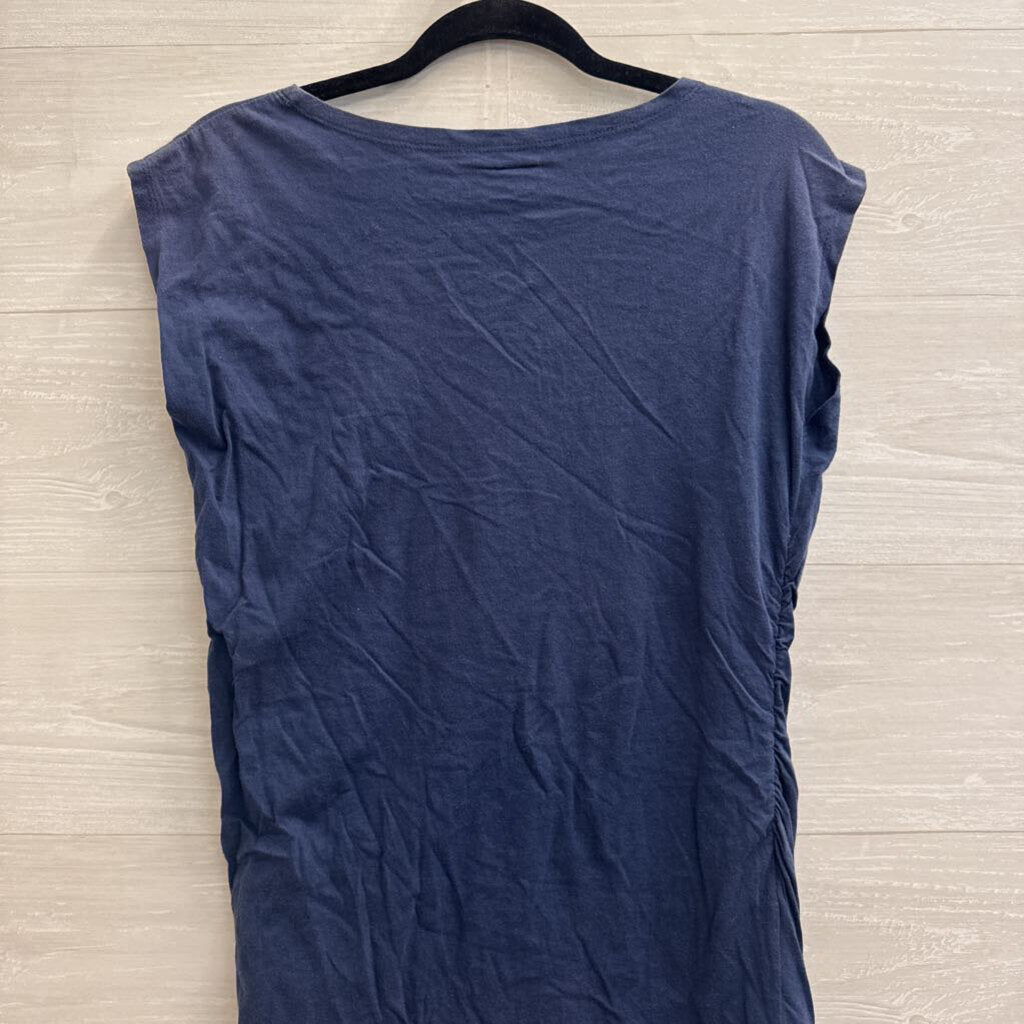 Synergy Navy/ Purple Embroidered Flower Short Sleeve Top Large