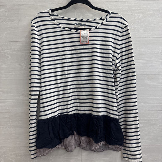 Comme Toi Navy/ White Striped Layered Hem Long Sleeve Top Large