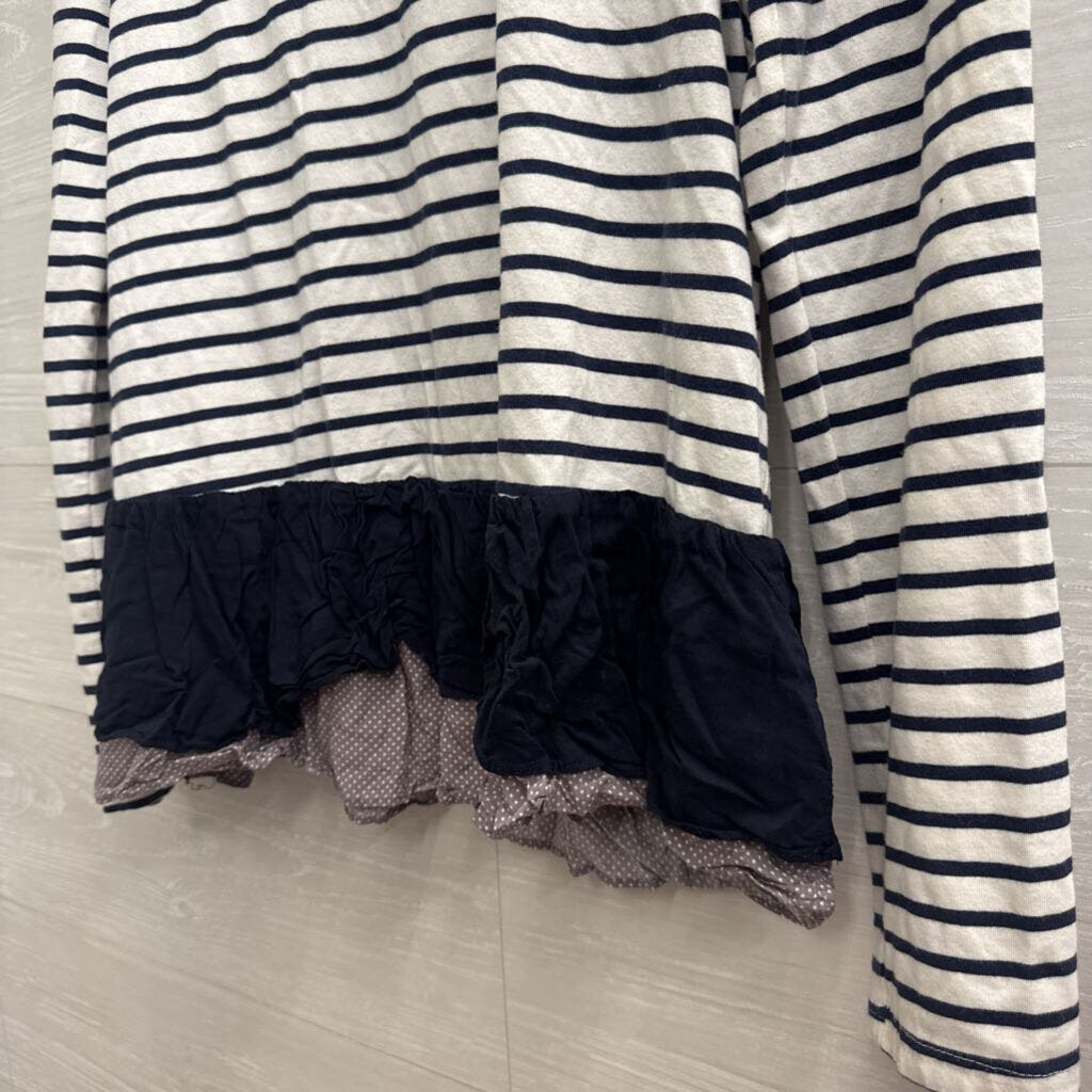 Comme Toi Navy/ White Striped Layered Hem Long Sleeve Top Large