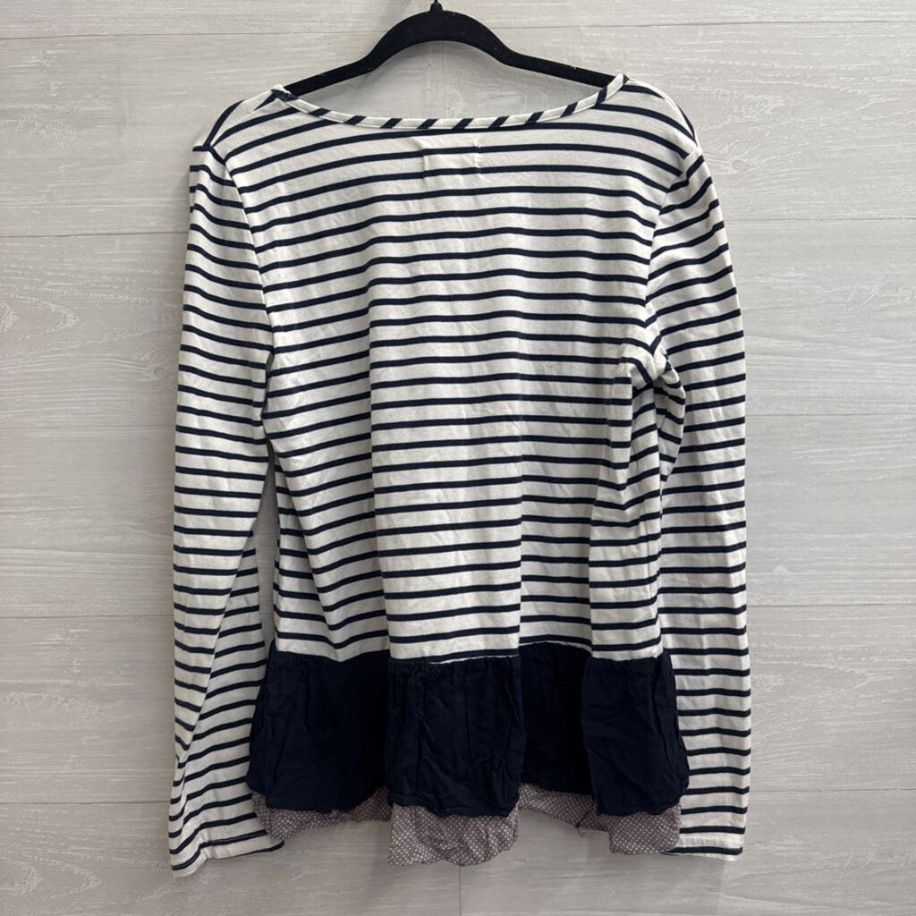 Comme Toi Navy/ White Striped Layered Hem Long Sleeve Top Large