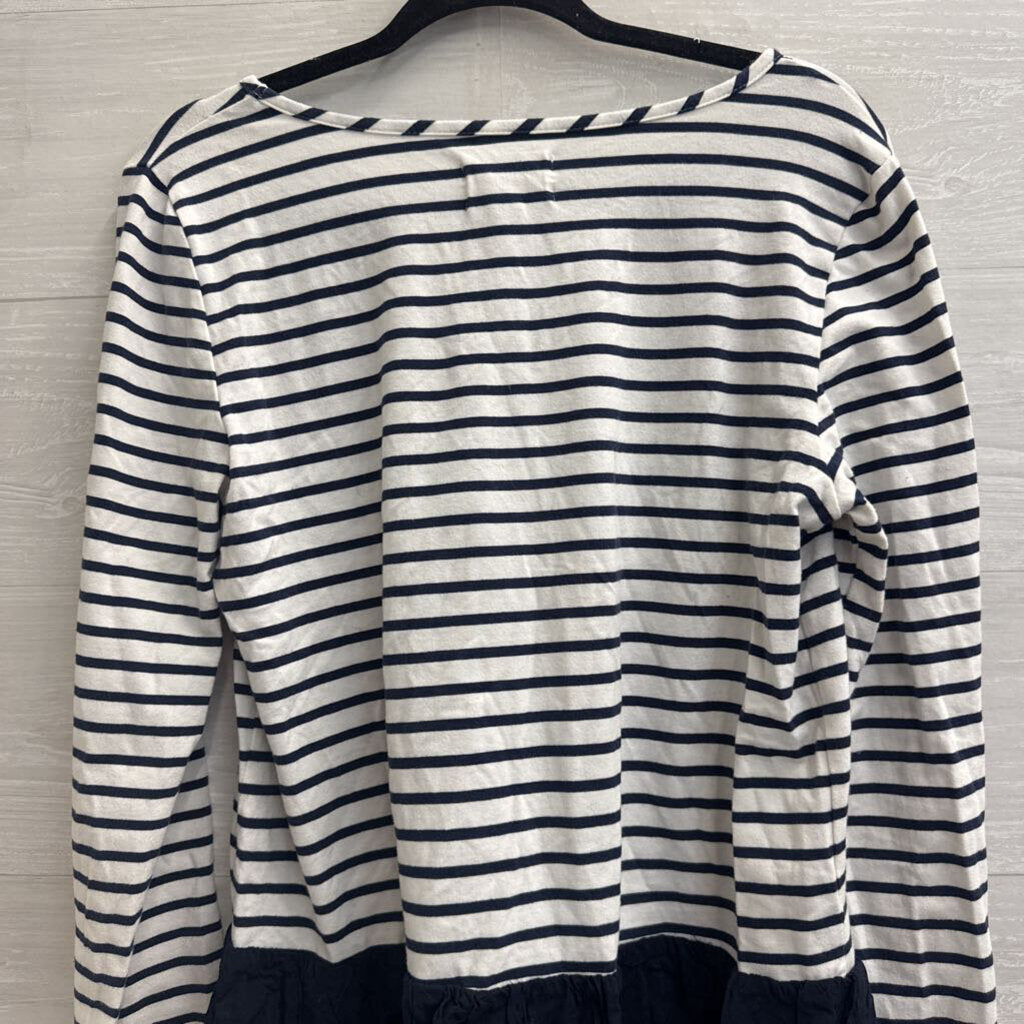 Comme Toi Navy/ White Striped Layered Hem Long Sleeve Top Large