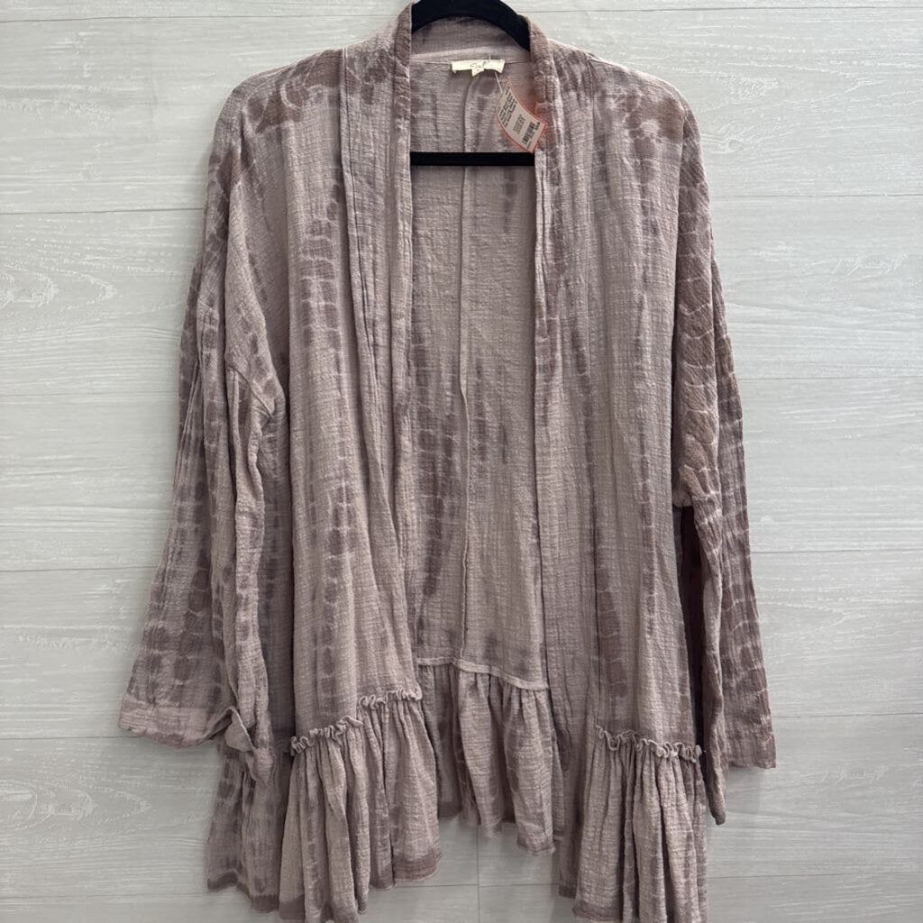 Easel Purple Print Open Front Long Sleeve Top Small