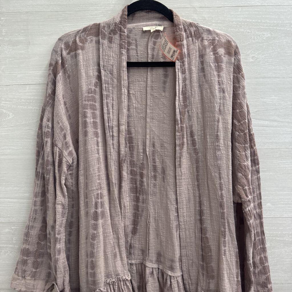 Easel Purple Print Open Front Long Sleeve Top Small