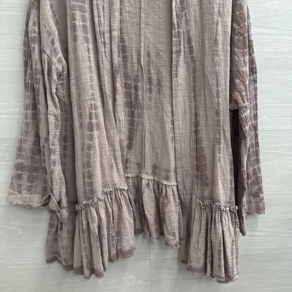 Easel Purple Print Open Front Long Sleeve Top Small