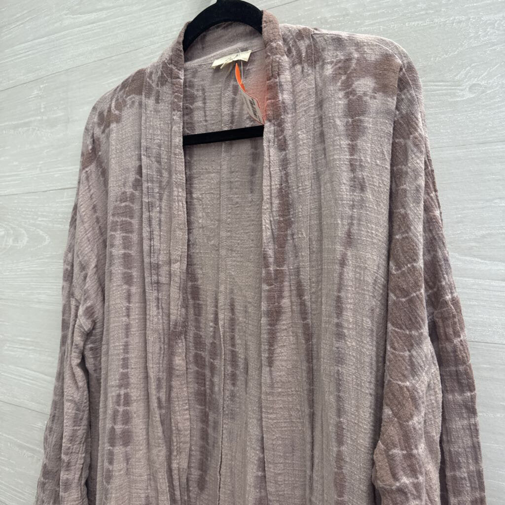 Easel Purple Print Open Front Long Sleeve Top Small