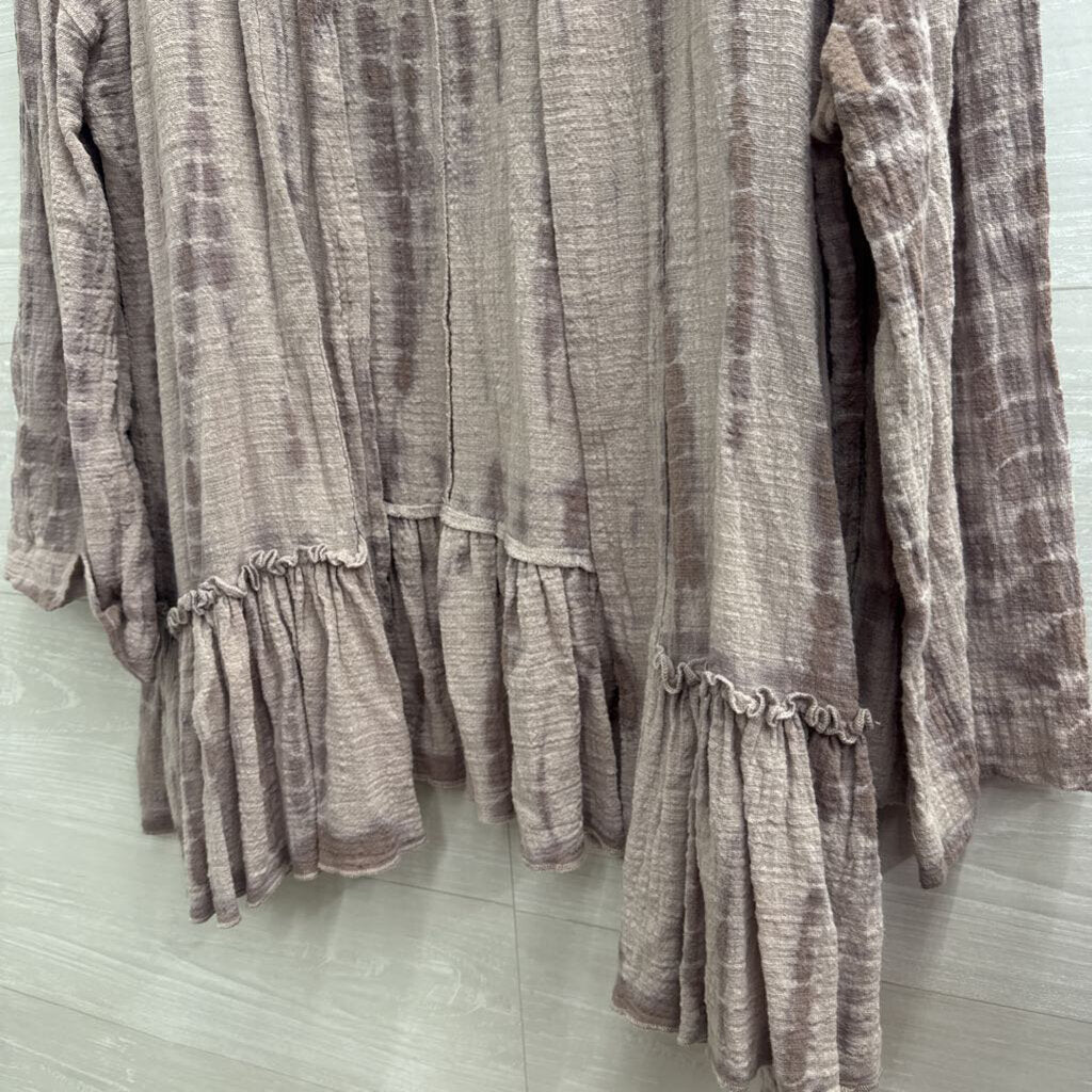 Easel Purple Print Open Front Long Sleeve Top Small