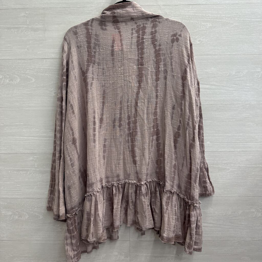 Easel Purple Print Open Front Long Sleeve Top Small