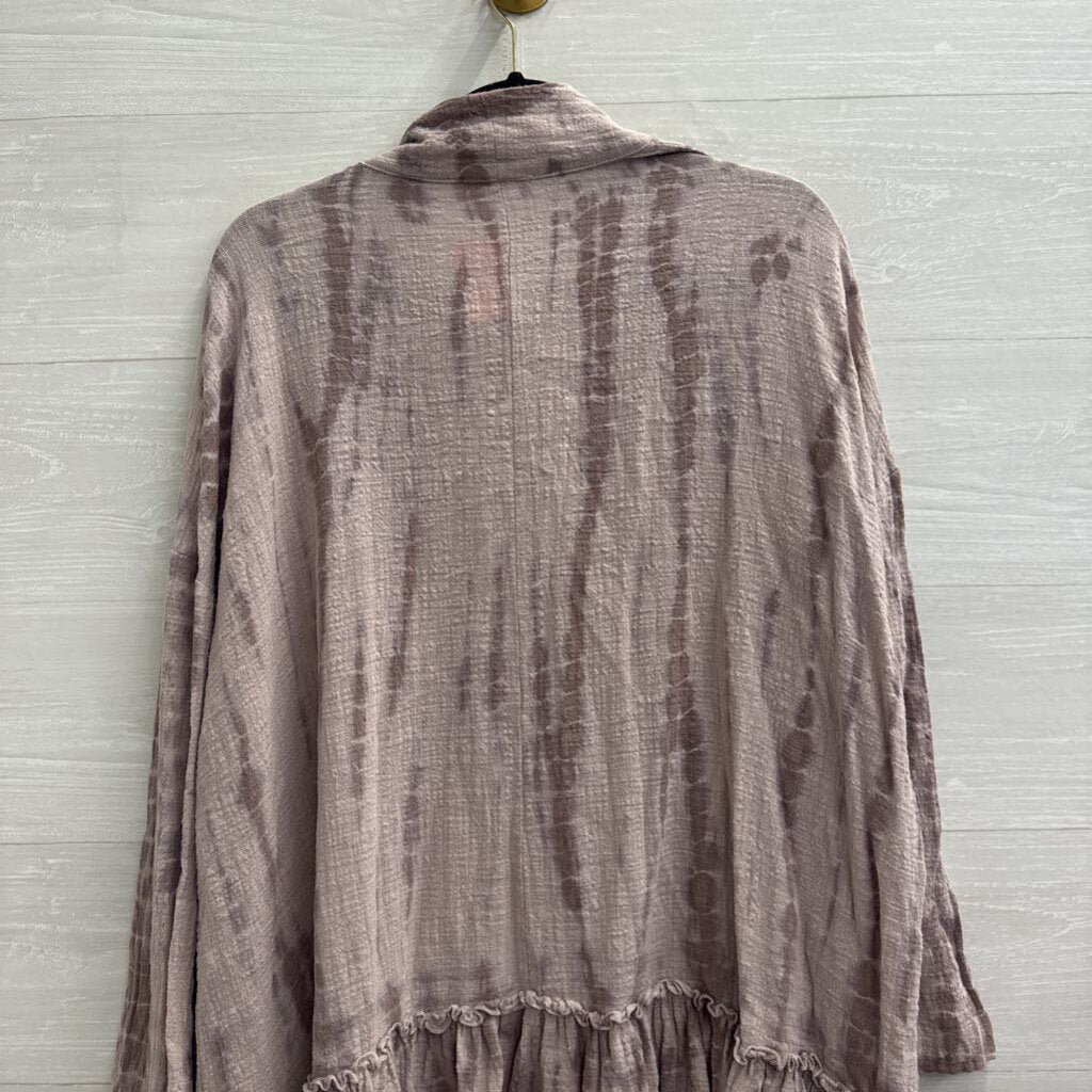 Easel Purple Print Open Front Long Sleeve Top Small
